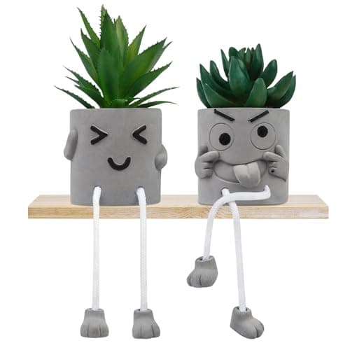 Image of 2 Pcs Plastic Fake Plants with Cement Potted, Artificial Plants Indoor, Small Artificial Plants in Pots, Mini Fake Succulents Plants for Office Desk Bedroom Bathroom Home Decoration Accessories