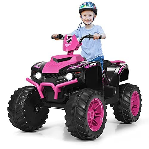 Image of GYMAX Kids Electric Quad Bike, Children Ride On ATV with Bluetooth, Lights, Music, Horn, High/Low Speeds and Slow Start, 12 V Battery Powered Toy Car for 3-7 Years Boys Girls (Pink)