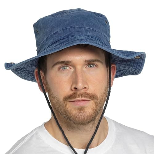 Image of Tom Franks Mens Stonewashed Safari Hat (UK, Alpha, M, L, Blue)