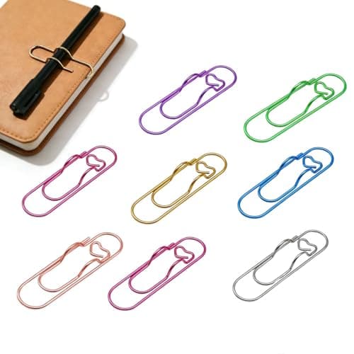 Image of 8 Pcs Paper Clips Large Size,Pen Holder Clips,Metal Paperclip Pen Holders,Clip-on Pen Holder & Bookmark for Notebooks,Stationery Document for Students, Office,School Home,Assorted Colors