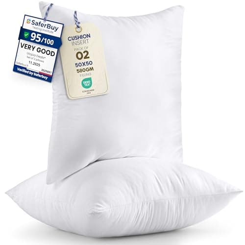 Image of Utopia Bedding Cushion Inserts 50cm x 50cm (20x20 inch) Pack of 2 Hollowfibre Inner Pads for Sofa or Bed – White Cushions Fillers