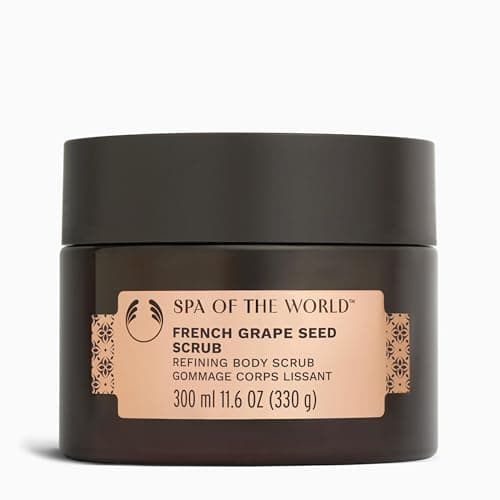 Image of The Body Shop Spa of the World French Grape Seed Scrub (1x 300ml), Invigorating Sugar Body Scrub with Grape Seed Powder & Brazil Nut Oil, Exfoliating Body Treatment for Smooth, Revitalised Skin, Vegan
