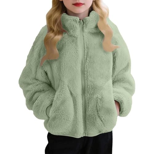 Image of Zeiayuas Kids Plush Winter Coat Girls Teddy Fleece Trench Coats Toddler Warm Faux Fur Jacket Sherpa Thermal Thick Jackets Fluffy Fuzzy Outerwear Zip Up Hoodies with Pockets