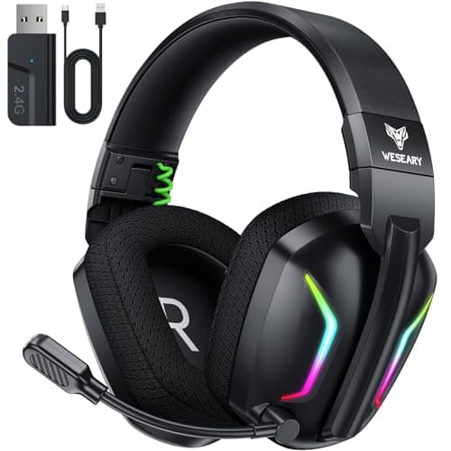 Image of WESEARY Wireless Gaming Headset for PS5, PS4, PC, Switch, Mac – Dual-Mode 2.4GHz & Bluetooth 5.4 Gaming Headphones with ENC Noise Cancelling Mic, 50mm Drivers, Dynamic LED Lights, 50H Playtime
