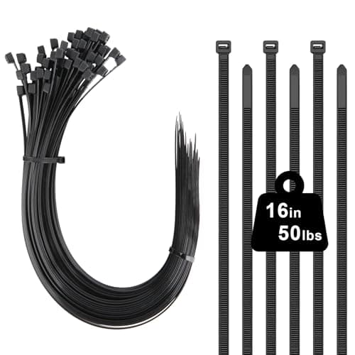 Image of 16 inch Cable Ties 100 Pack, 400mm x 4.8mm Black Long Zip Ties, Tensile Strength 50 lbs with UV Resistant, Nylon Plastic Self Locking Heavy Duty Cable Wrap for Tidy Wires Home Workshop and Garden