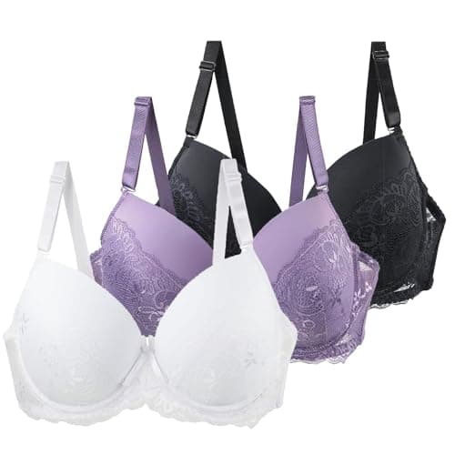 Image of Sports Bra with Underwire Women's Underwire Padded Sexy Bra Push Up Full Cup Size Minimizer Everyday Bras Support Comfortable Bralette Lounge Lingerie Breathable with Adjustable Straps 3Pcs Sky Blue