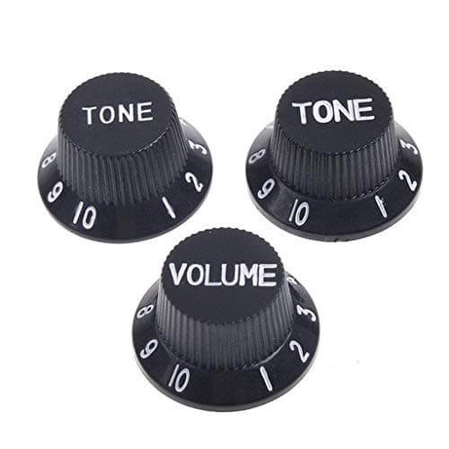 Image of Alnicov Guitar Control Knobs 1 Volumn 2 Tone Fits Metric Pots Knobs Compatible For Fdstrat Stratocaster Style Electric Guitar Parts. (Black)