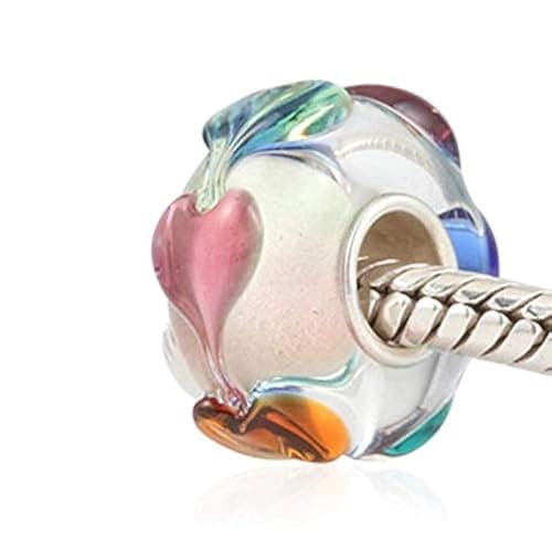 Image of Murano Lampwork Glass Sterling Silver Flower Leaf Charm for Pandora Charm Bracelet