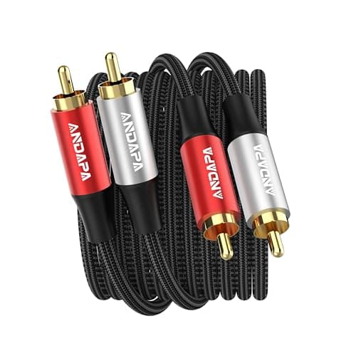 Image of ANDAPA 2M Stereo Audio Cable 2RCA Male to 2RCA Male Braided Nylon, Amplifier, Hi-Fi System, Speaker