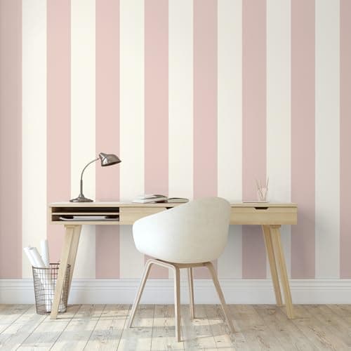 Image of SOPHIE LAURENCE Pink White Stripe Wallpaper Feature Wall Smooth Finish Retro Kids Girls Bedroom
