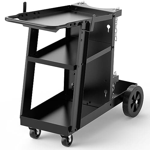 Image of YESWELDER Welding Cart 3-Tier Heavy Duty Trolley for Welder, Handle Push 117KG Load with Chains Tilt-Table Large Storage MIG TIG Welders Plasma Cutter Welder Trolley