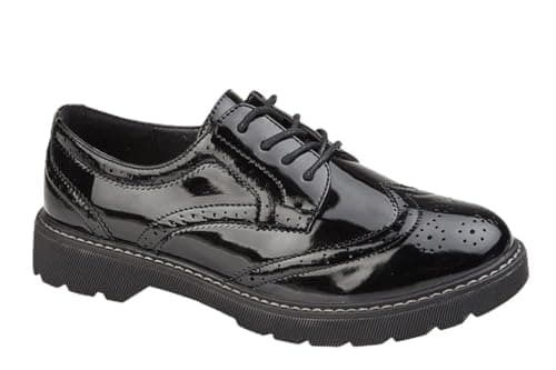 Image of Boulevard Womens Patent Platform Brogue Shoes with Low Heel Black 7 UK