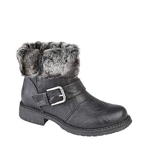 Image of Cipriata ANDREANA Ladies Faux Fur Fold Down Biker Boots Black
