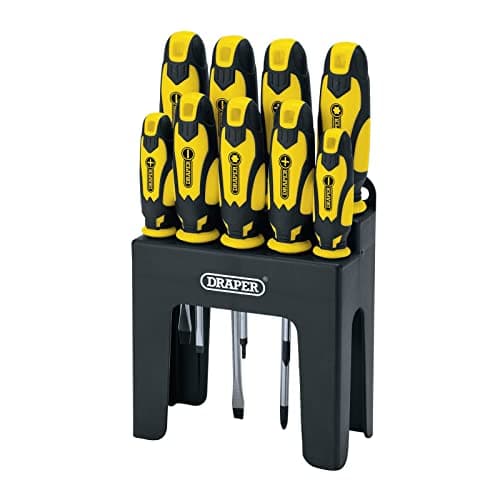 Image of Draper 9 -Piece Screwdriver Set | Chrome Vanadium Steel Screwdrivers Set | Soft Ergonomic Grip Handle | Storage Stand | 16728