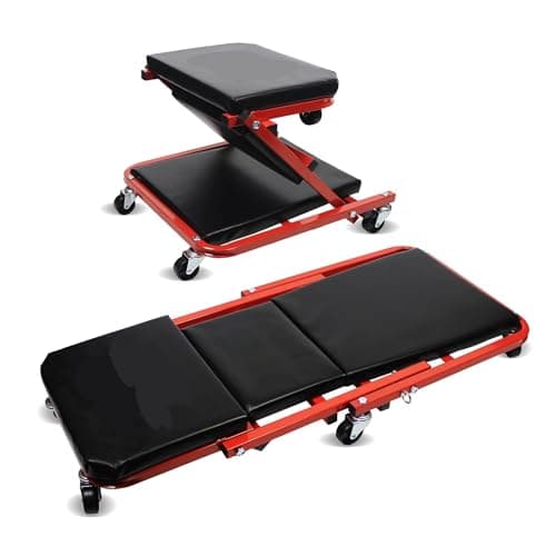 Image of Dapetz ® 2-in-1 Folding Car Creeper and Seat, 36Inch Padded Mechanics Creeper Stool with 6 Rotatable Wheels, Rolling Garage Work Crawler Board Bench, Maximum Load 150 KG (Red, 36 Inch)