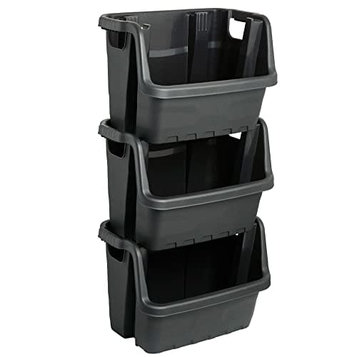 Image of STORM TRADING GROUP Stacking Crates Heavy Duty Large Open Fronted Storage Boxes Bin For Order Picking, Recycling, Industrial, Garage & Kitchen Stackable Organiser Baskets (Set of 2)