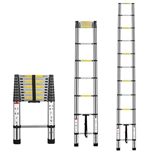 Image of Multibao 10.49Ft 3.19M Telescopic Ladders Telescoping Extendable Aluminium Folding Extension Portable 11 Steps 150kg Capacity Loft Collapsible DIY Multipurpose UKCA CE Approved
