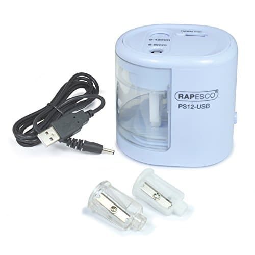 Image of Rapesco 1447 PS12-USB Automatic/Electric Pencil Sharpener with USB or Battery (not Included) Charging, Power Blue