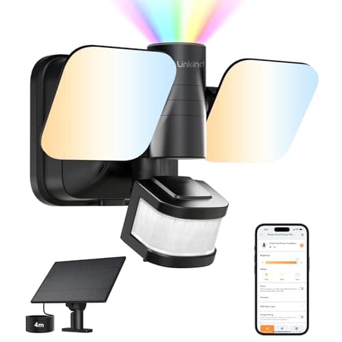 Image of Linkind Smart Hybrid Security Light, Solar & Mains Powered 25W 3000LM LED Outdoor Floodlight, IP65 Outdoor Lights with 240° PIR Motion Sensor, CCT Dimmable, Timer & RGB Night Light