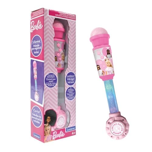 Image of Lexibook, Barbie Luminous Microphone for children, musical toy, built-in speaker, luminous effects, Aux-in socket, Pink, MIC90BBLXB