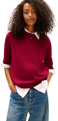 Image of Tommy Jeans Women's TJW Essential Crew Sweater EXT DW0DW20159 Pullover Sweater, Purple (Lavish Cerise), S