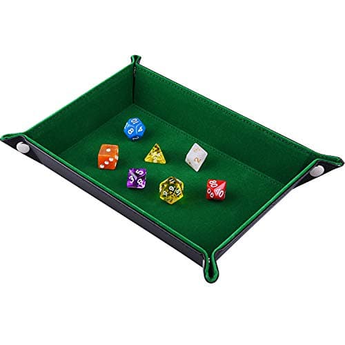 Image of SIQUK Double Sided Dice Tray, Folding Rectangle PU Leather and Dark Green Velvet Dice Holder for Dungeons and Dragons RPG Dice Gaming D&D and Other Table Games