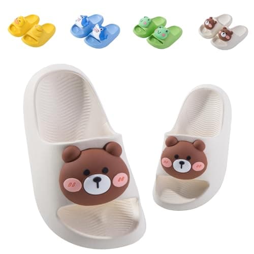 Image of Kids Sliders Toddler Summer Slippers for Boys Girls Beach Flip Flops Anti-Slip Pool Shower Slide Sandals for Children Bear White 762 Little Kid UK 12.5/13 (Label Size 210mm)