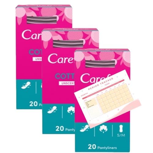 Image of Care Cotton Feel Normal | Unscented | 60 Panty Liners Breathable | Sanitary Towels | 3 Pack | 60 Pieces | Period Tracker Included