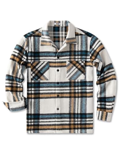 Image of COOFANDY Mens Flannel Shirt Jacket Long Sleeve Casual Checked Overshirt Plaid Jacket for Men with Pockets White Blue L