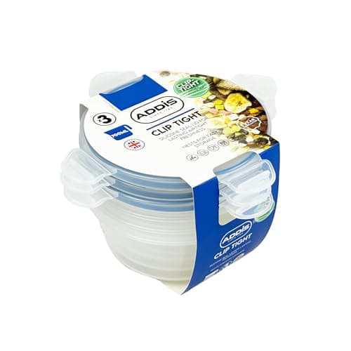 Image of Addis Clip Tight Food Storage Containers 700 ml Round Pack Of 3 Airtight Containers Bpa Free Easy Locking Lid Clips, Clear Transparent
