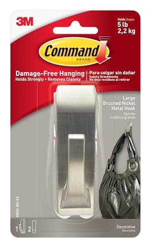 Image of Command Large Modern Reflections Brushed Nickel Metal Hook, Indoor use - 1 Hook and 2 Adhesive Strips - Hang Jackets, Purses, Handbags, Backpacks, Hats, Scarves, Dog leads - Organise Damage Free