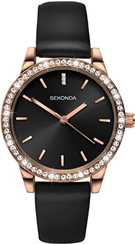 Image of Sekonda Editions Ladies Analogue Quartz Watch with Rose Gold Case and Black Strap 40329