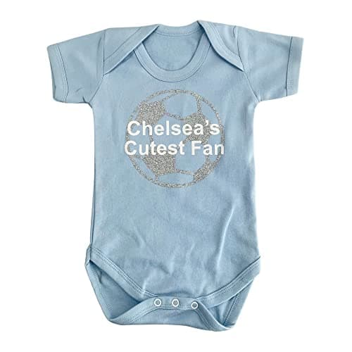 Image of Little Secrets Clothing Chelsea Football Newborn Baby Bodysuit, Cutest Fan Blue Romper (3-6 Months)