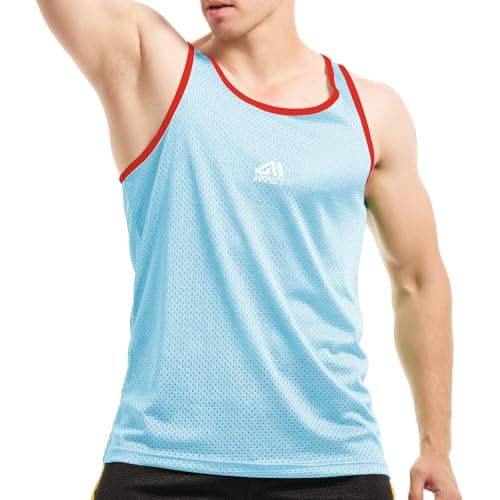 Image of AIMPACT Men's Vests Mesh Fast-Drying Gym Tank Top Summer Breathable Sleeveless Round Neck Mens Vest Tops for Training Running Bodybuilding Basketball Cycling(Blue-S)