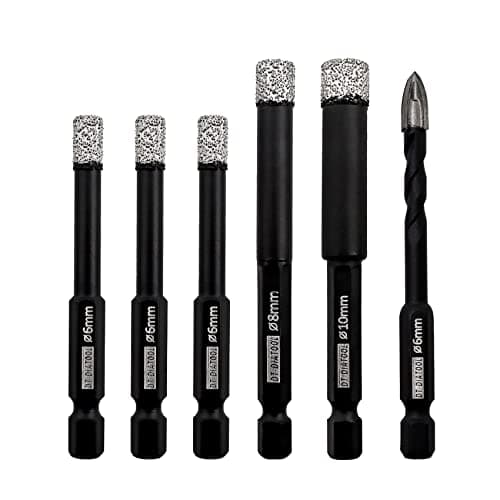 Image of DT-DIATOOL Diamond Drill Bits 6pcs/set Tile Hole Saw for Dry Drilling Porcelain Ceramic Granite Marble Masonry Stone(6/6/6/6/8/10mm, 6-Pack)