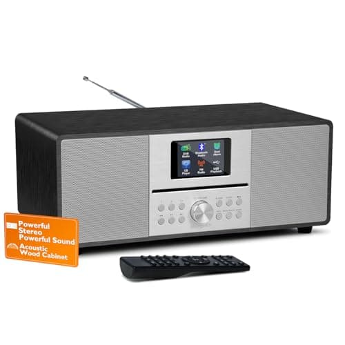 Image of MangoKit MS4 CD Player DAB Radio Hifi System I Bluetooth I Powerful Stereo System I Digital Radio DAB+I Acoustic Wood Cabinet ICD Player With Speakers I40 Presets, Headphone Jack I Metallic Black