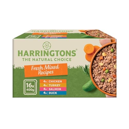 Image of Harringtons Complete Wet Tray Grain Free Hypoallergenic Adult Dog Food Mixed Bumper Pack 16x400g - Chicken, Salmon, Turkey & Duck - Made with All Natural Ingredients, Packaging May Vary