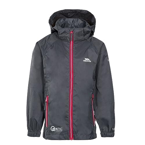 Image of Trespass Kids Waterproof Jacket Qikpac X - Wind Resistant Lightweight Breathable Rain Coat, Boys Girls Foldable Packaway Jacket, Children's Unisex Shell Jacket for School Walking Travelling