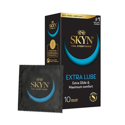 Image of SKYN Extra Lube Condoms (10-Pack) SKYNFEEL Latex Free Condoms for Men, Regular Size, Extra Lubricated, Thin, Smooth Straight Shape, Lubricated, 53mm Wide