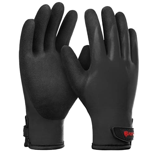 Image of KAYGO Waterproof Thermal Work Gloves, Double Latex Coated, Good Grip and Dexterity, Insulated Liner Warm for Freezer Storage Cold Weather Fishing Winter Outdoor Jobs, KG145W (Full Black, Medium)