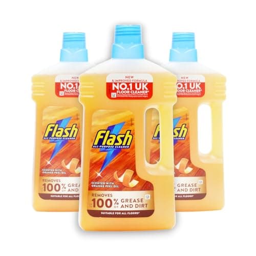 Image of 3 x 1000ml Flash Liquid Delicate WOOD Multi Surface All-Purpose Wood Surface Cleaner with ORANGE Peel Oil- PH Safe on wooden floors & Best shine ever