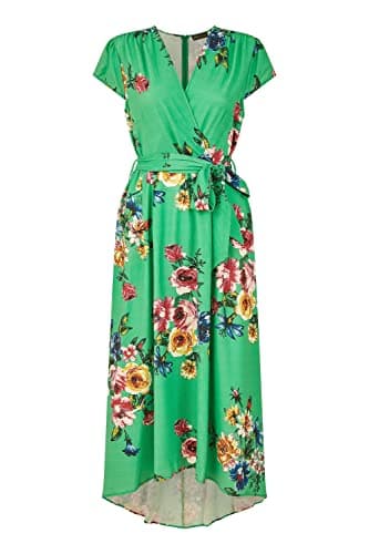Image of Mela London Womens Bright Floral Dip Hem Midi Dress Green 12