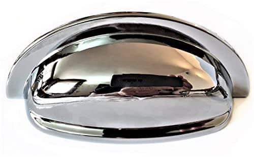 Image of Set of 6 Cup Handles for Kitchen Cabinets & Drawers | Vintage Shell Design in Polished Chrome | 76mm Between Fixings | Chrome, Pewter, Satin Nickel Finishes Available (Polished Chrome)