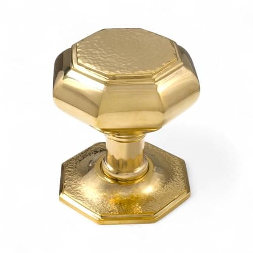 Image of AB Hardware Very Large Polished Brass Hammered Octagonal Centre Door Knob Dummy Pull Front Back Solid Quality