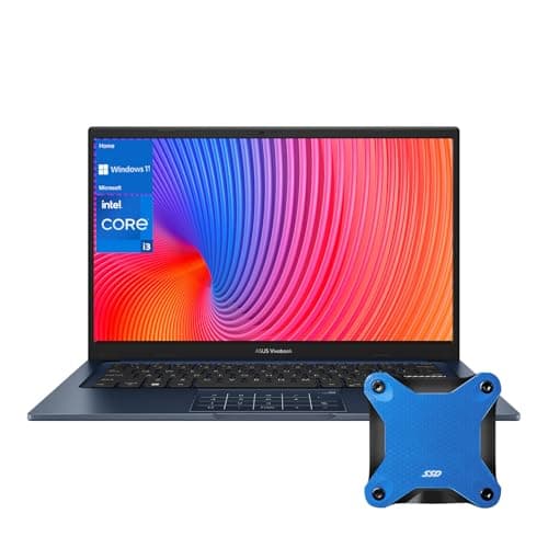 Image of ASUS Vivobook 14 FHD Laptop, Core i3-1215U, 8GB RAM, 128GB SSD, Quiet Blue, Windows 11 Home + Cleaning Cloth