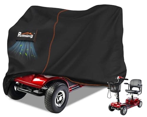 Image of Rimwig Mobility Scooter Cover Waterproof,Outdoor Wheelchair Storage Cover with air vents and drawstring,Fits Most Mobility Scooter(145x70x100cm)