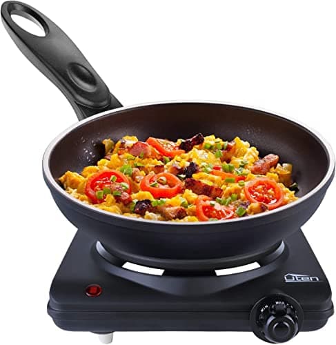 Image of Uten Stainless Steel Single Hotplate, 1250-1500W, 5 Power Levels Mobile Hotplate for Travel and Camping, Continuously Adjustable Thermostats, Overheating Protection, Cast Iron