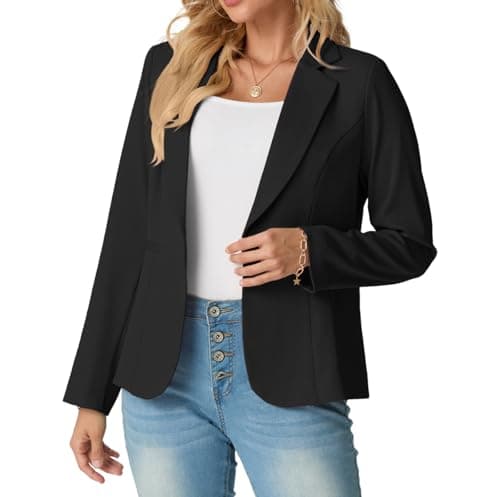 Image of GRECERELLE Womens Blazer Suit Long Sleeve Ladies Jackets Casual Elegant Work Office Blazers Work,Wedding with Buttons Pockets for Women UK 8-20 (Black, 12)