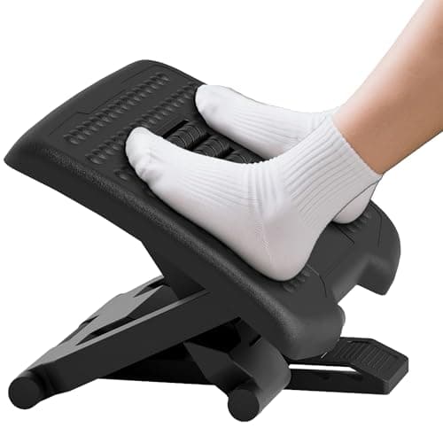 Image of HOMCOM Foot Rest Under Desk with Massage Rollers, Desk Footrest at Work with Adjustable Angle and Height, Ergonomic Non-Slip Foot Stool for Office and Home