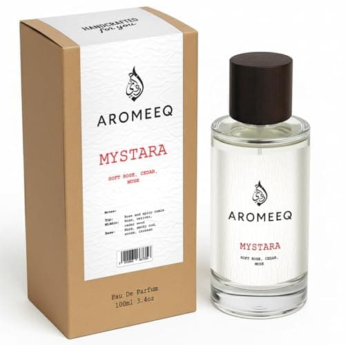 Image of Aromeeq Mystara Eau de Parfum 100ML – Long Lasting Unisex Perfume with Rose, Cedarwood, Musk, Oud, Vetiver & Incense – Elegant Floral Woody Smoky Fragrance for Men & Women